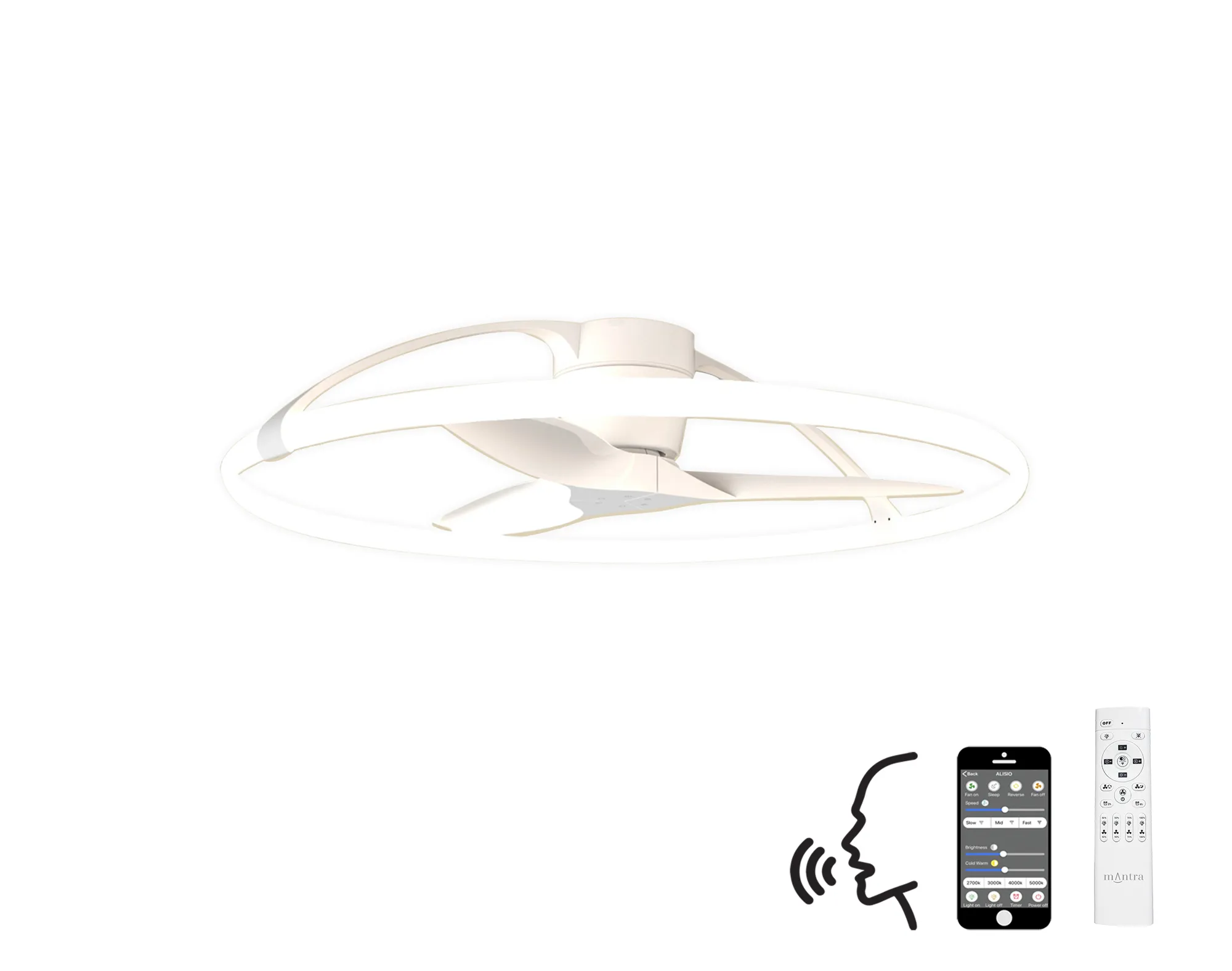 Nepal 75W LED Dimmable Ceiling Light & Fan, Remote / APP / Voice Controlled White